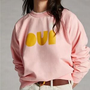 Clare V Pink Sweatshirt with Bold Oui Graphic
